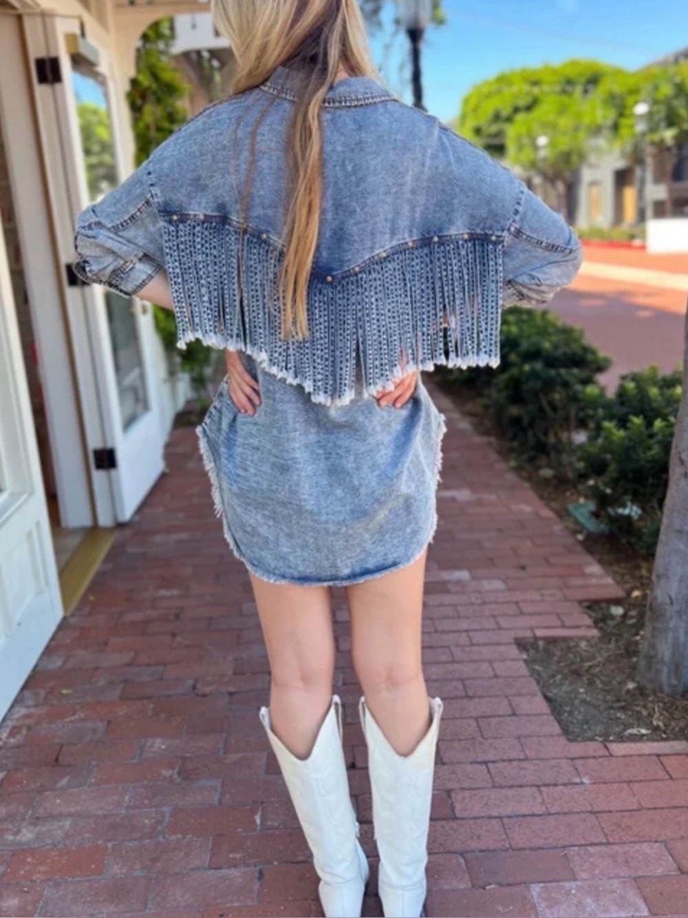 Acid Wash Denim Soft Shirt/Jacket with Fringe Tassel Back Detail